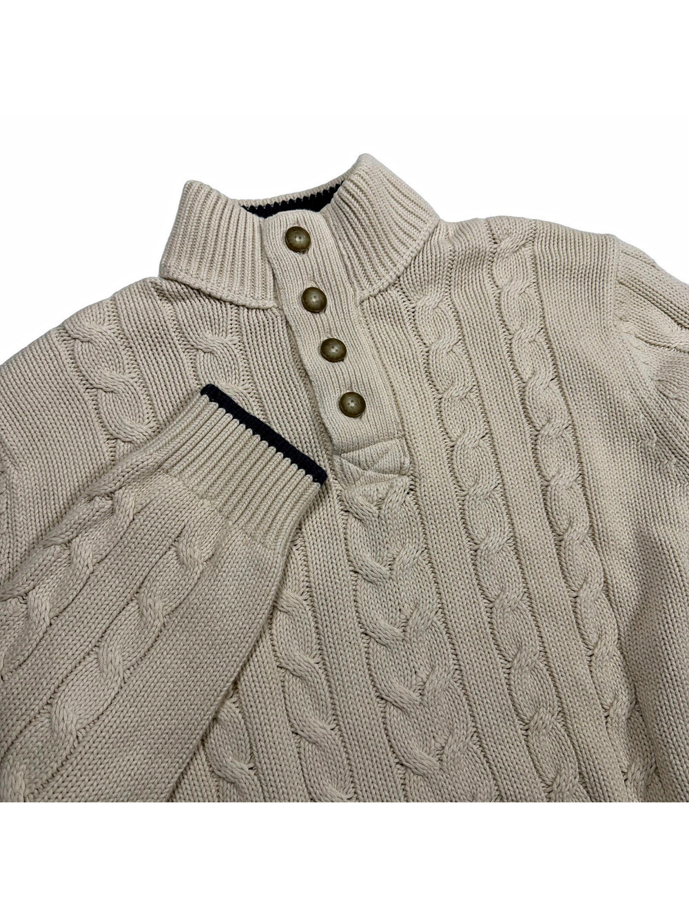 Eddie Bauer Men's LT Big & Tall Cotton Cable-Knit Mock Neck Button Pullover
